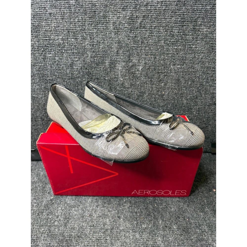 Aerosoles Bec 2 Differ Black Plaid Ballet Flats Patent Trim Bow Size 8M